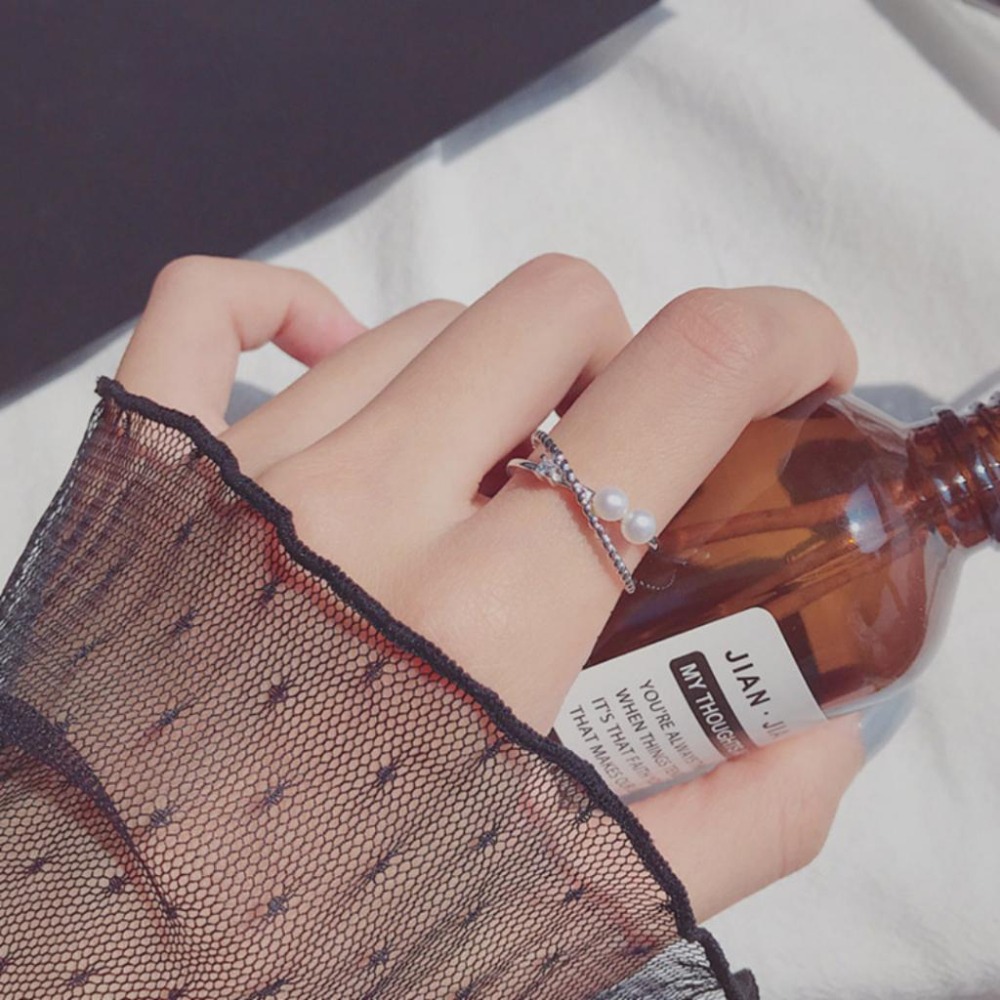 【43小舖】925純銀 珍珠 雙層交叉 可調式 戒指｜S925｜通體純銀｜開口戒｜珍珠戒指｜飾品｜銀飾｜送拭銀布-細節圖6