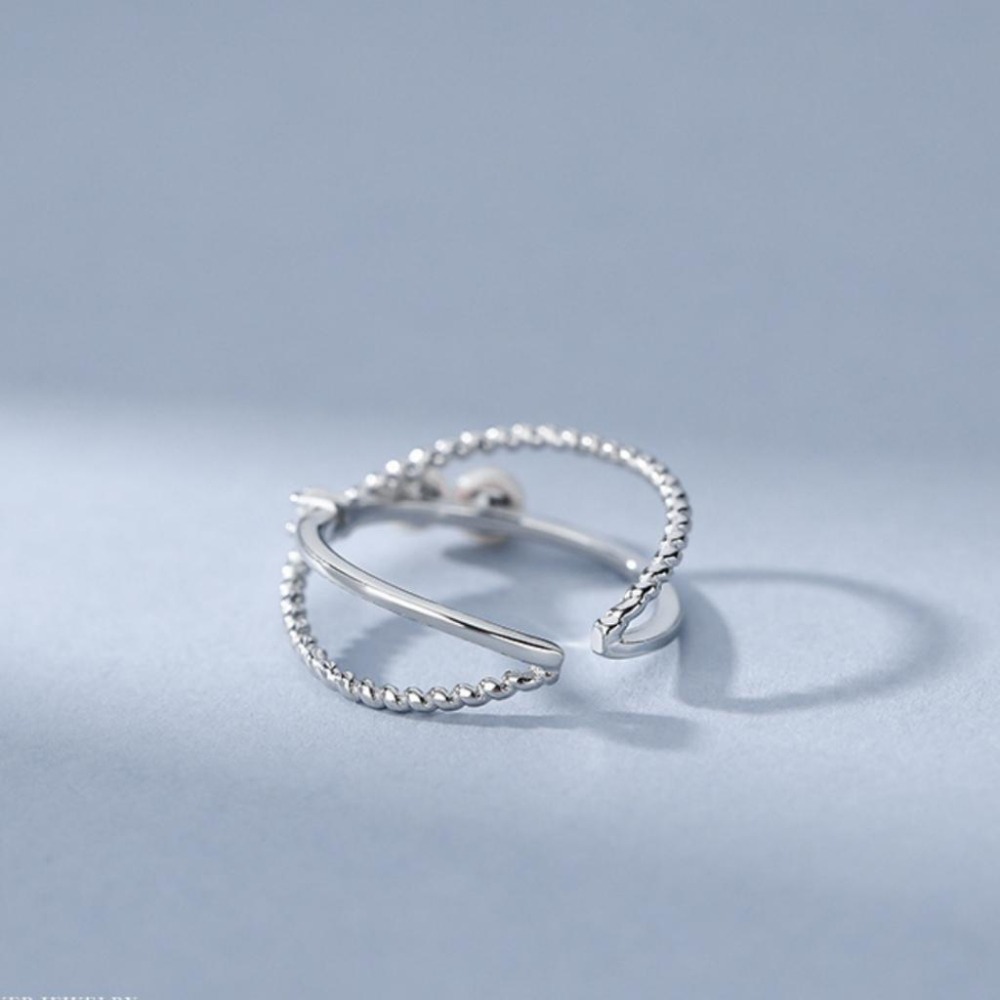 【43小舖】925純銀 珍珠 雙層交叉 可調式 戒指｜S925｜通體純銀｜開口戒｜珍珠戒指｜飾品｜銀飾｜送拭銀布-細節圖9