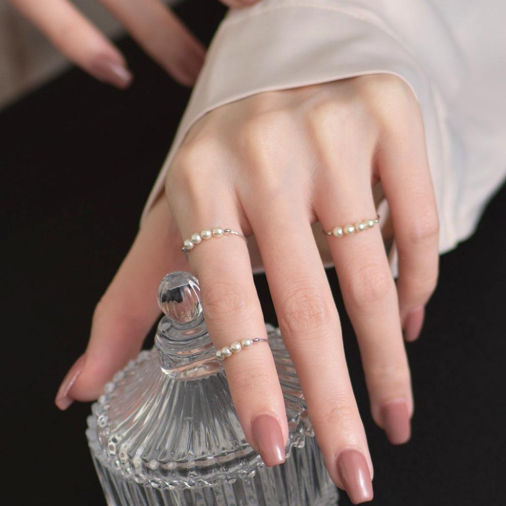 【43小舖】925鍍銀 珍珠 圓珠 貝珠 可調式 戒指｜S925｜開口戒｜飾品｜銀飾｜送拭銀布-細節圖3