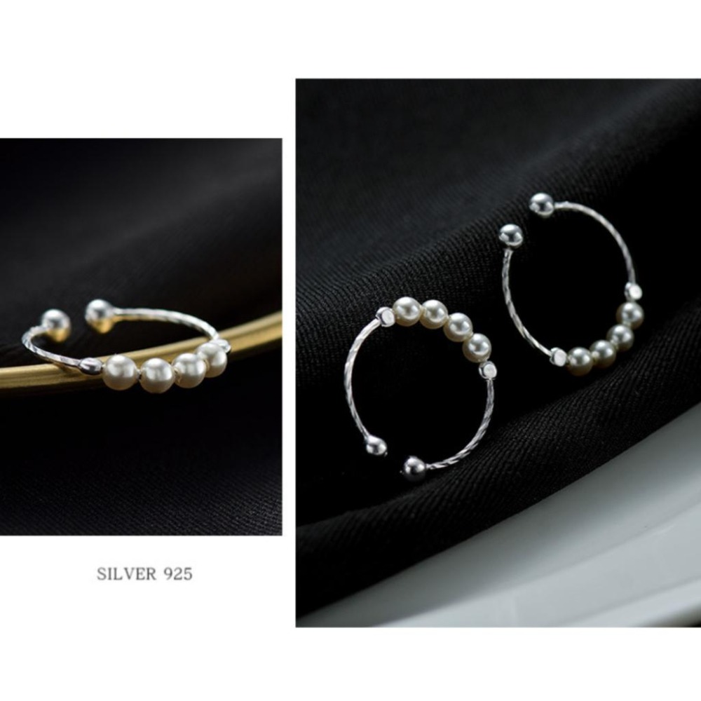 【43小舖】925鍍銀 珍珠 圓珠 貝珠 可調式 戒指｜S925｜開口戒｜飾品｜銀飾｜送拭銀布-細節圖5