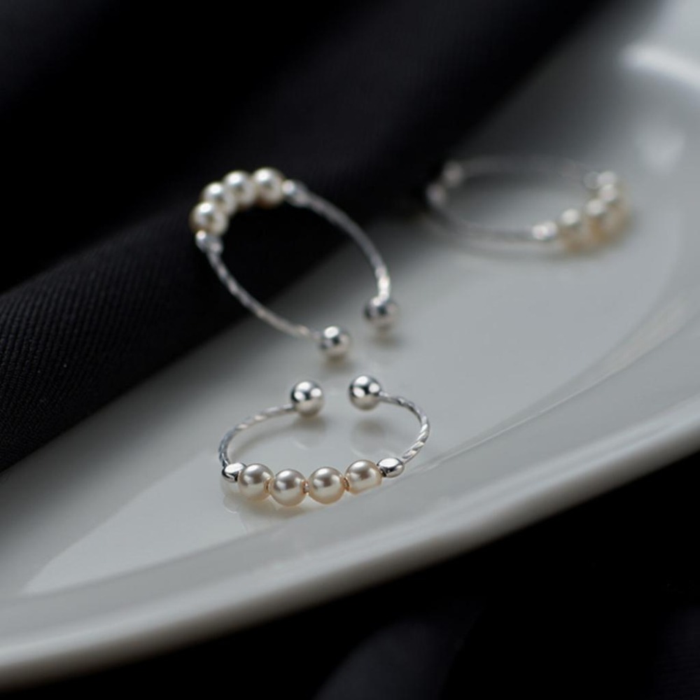 【43小舖】925鍍銀 珍珠 圓珠 貝珠 可調式 戒指｜S925｜開口戒｜飾品｜銀飾｜送拭銀布-細節圖6