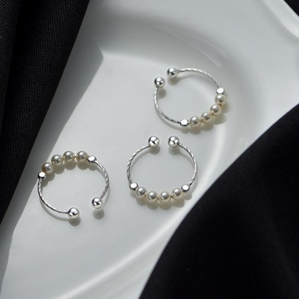 【43小舖】925鍍銀 珍珠 圓珠 貝珠 可調式 戒指｜S925｜開口戒｜飾品｜銀飾｜送拭銀布-細節圖7