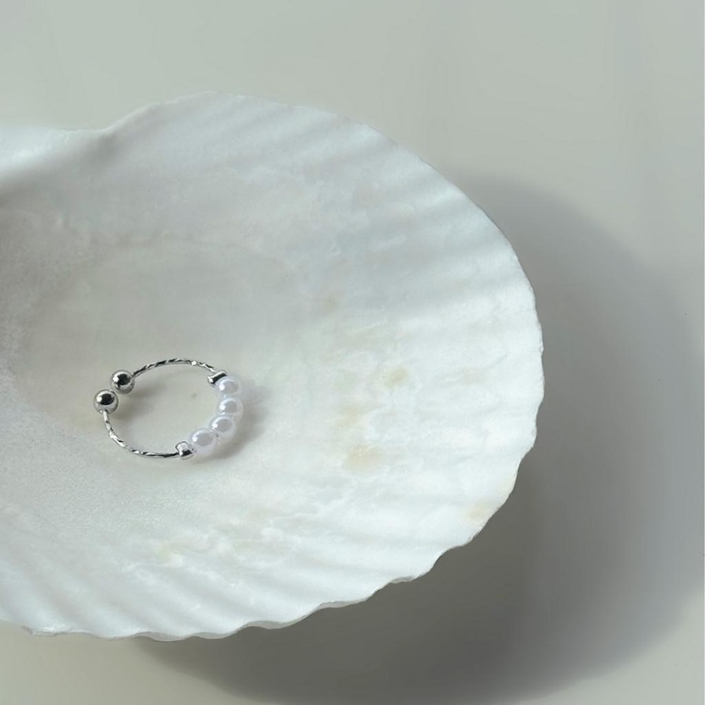【43小舖】925鍍銀 珍珠 圓珠 貝珠 可調式 戒指｜S925｜開口戒｜飾品｜銀飾｜送拭銀布-細節圖8