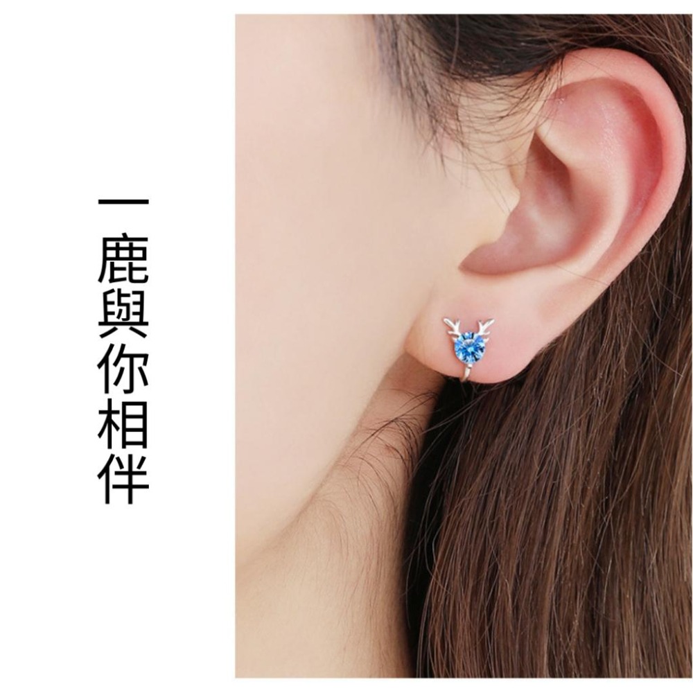 【43小舖】925純銀 一鹿有你 藍白鑲嵌鋯石 馴鹿造型 耳夾｜S925｜通體純銀｜聖誕節｜耳環｜耳飾｜飾品｜送拭銀布-細節圖5