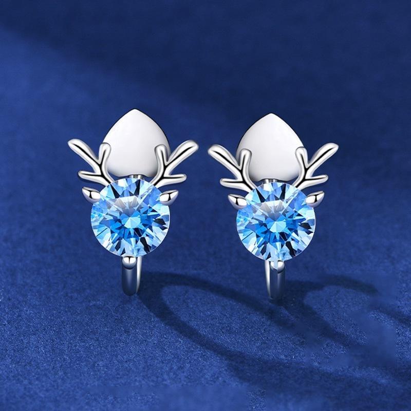 【43小舖】925純銀 一鹿有你 藍白鑲嵌鋯石 馴鹿造型 耳夾｜S925｜通體純銀｜聖誕節｜耳環｜耳飾｜飾品｜送拭銀布-細節圖8