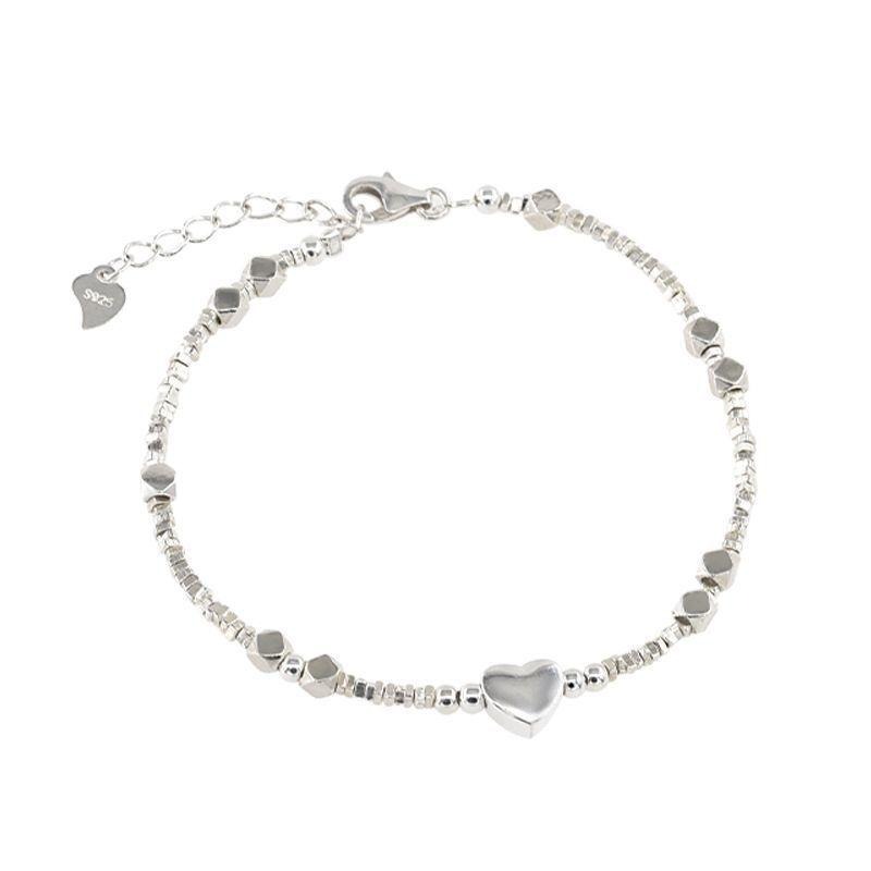 【43小舖】925鍍銀 鍍白金 愛心 方牌 碎銀 手鍊｜S925｜手環｜手鏈｜手飾｜飾品｜銀飾｜送拭銀布-細節圖2