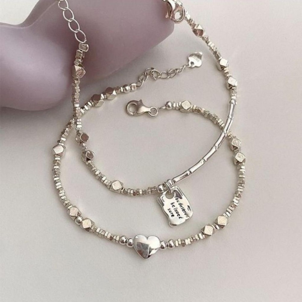 【43小舖】925鍍銀 鍍白金 愛心 方牌 碎銀 手鍊｜S925｜手環｜手鏈｜手飾｜飾品｜銀飾｜送拭銀布-細節圖8