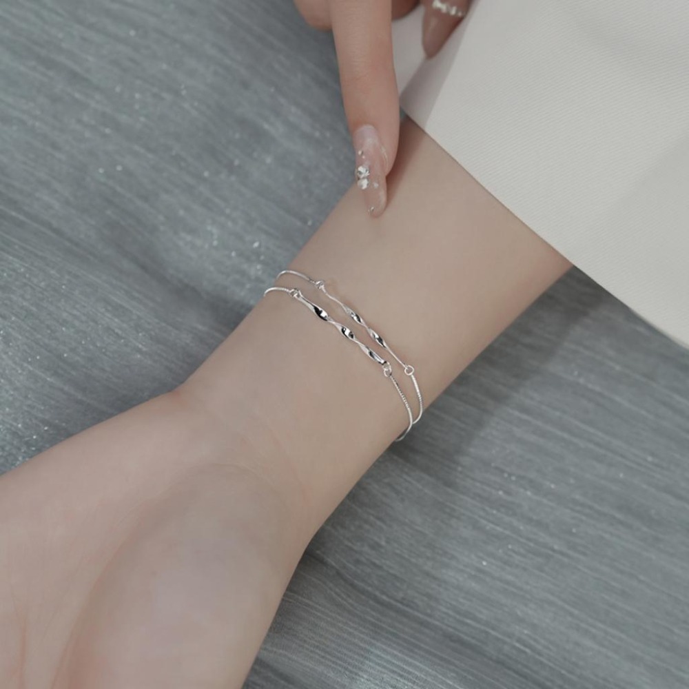 【43小舖】925純銀 莫比烏斯 雙層波浪 手鍊｜S925｜純銀｜手環｜手鏈｜手飾｜飾品｜銀飾｜送拭銀布-細節圖4