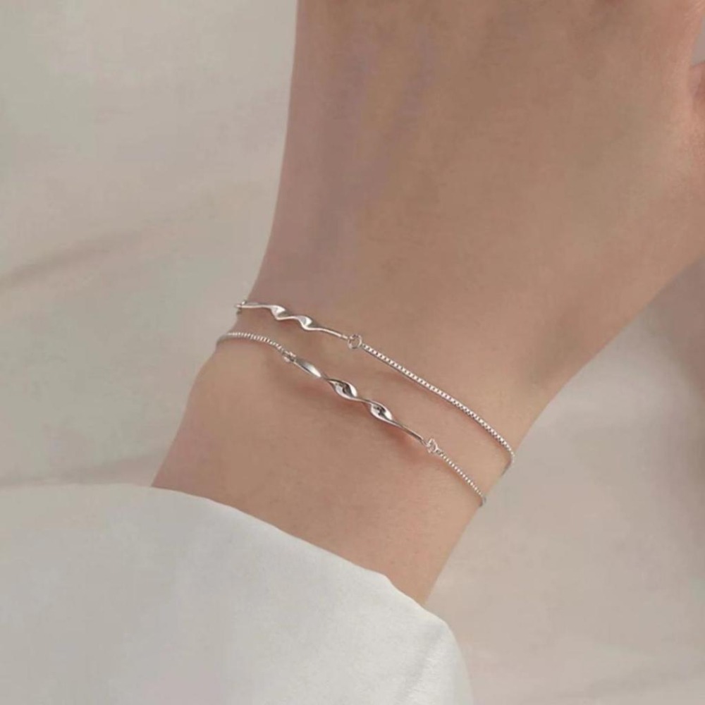 【43小舖】925純銀 莫比烏斯 雙層波浪 手鍊｜S925｜純銀｜手環｜手鏈｜手飾｜飾品｜銀飾｜送拭銀布-細節圖5