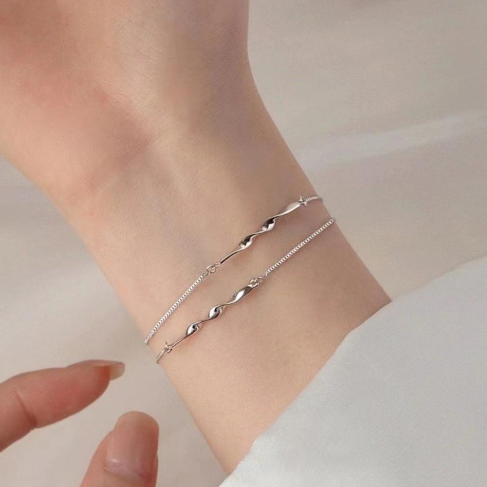 【43小舖】925純銀 莫比烏斯 雙層波浪 手鍊｜S925｜純銀｜手環｜手鏈｜手飾｜飾品｜銀飾｜送拭銀布-細節圖6
