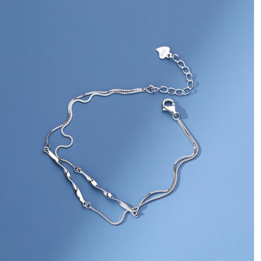 【43小舖】925純銀 莫比烏斯 雙層波浪 手鍊｜S925｜純銀｜手環｜手鏈｜手飾｜飾品｜銀飾｜送拭銀布-細節圖8