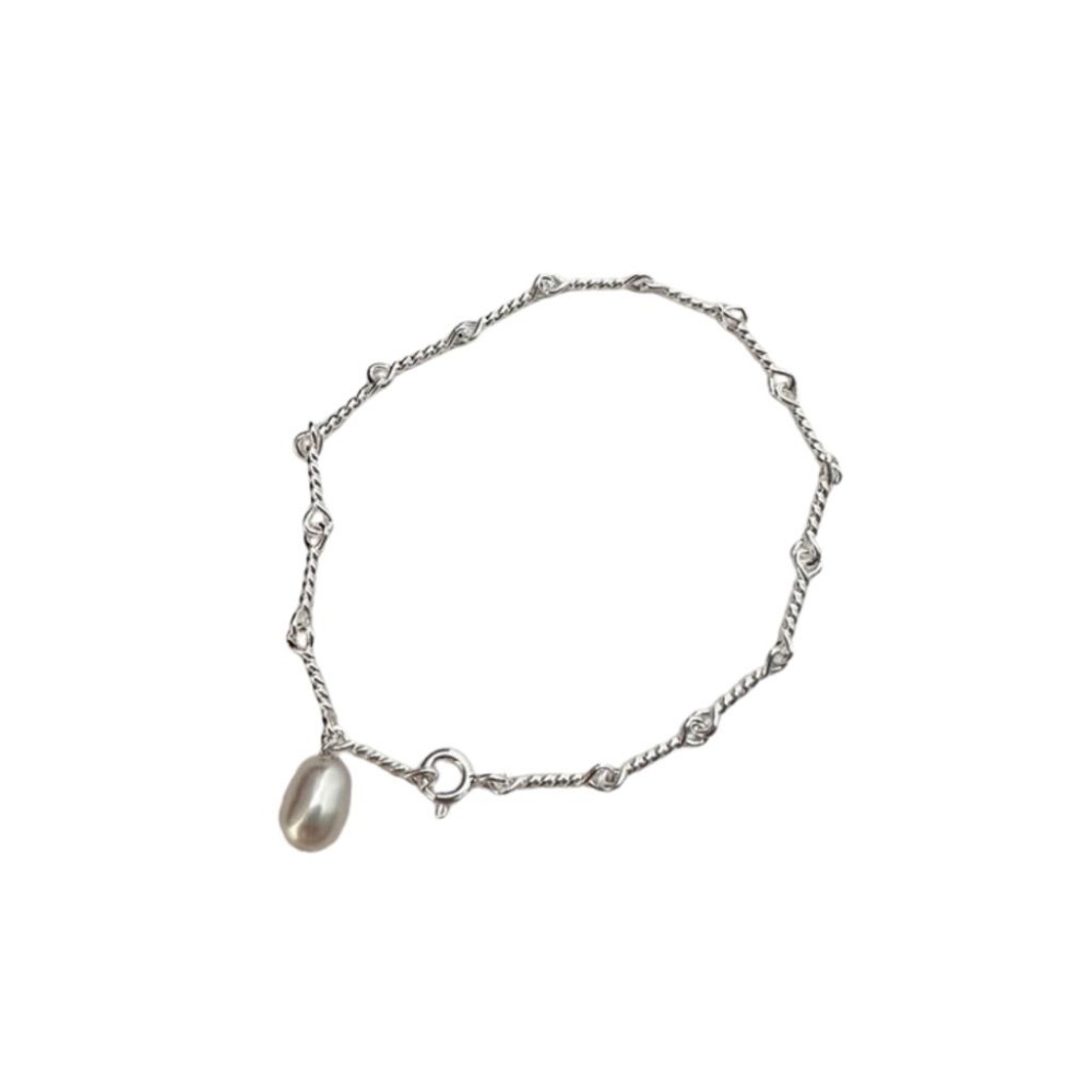 【43小舖】925純銀 天然珍珠 扭線 扭繩 扭結鏈 手鍊｜S925｜通體純銀｜手環｜手鏈｜手飾｜飾品｜銀飾｜送拭銀布-細節圖2