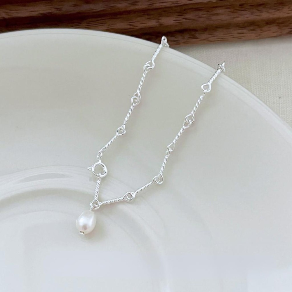 【43小舖】925純銀 天然珍珠 扭線 扭繩 扭結鏈 手鍊｜S925｜通體純銀｜手環｜手鏈｜手飾｜飾品｜銀飾｜送拭銀布-細節圖7