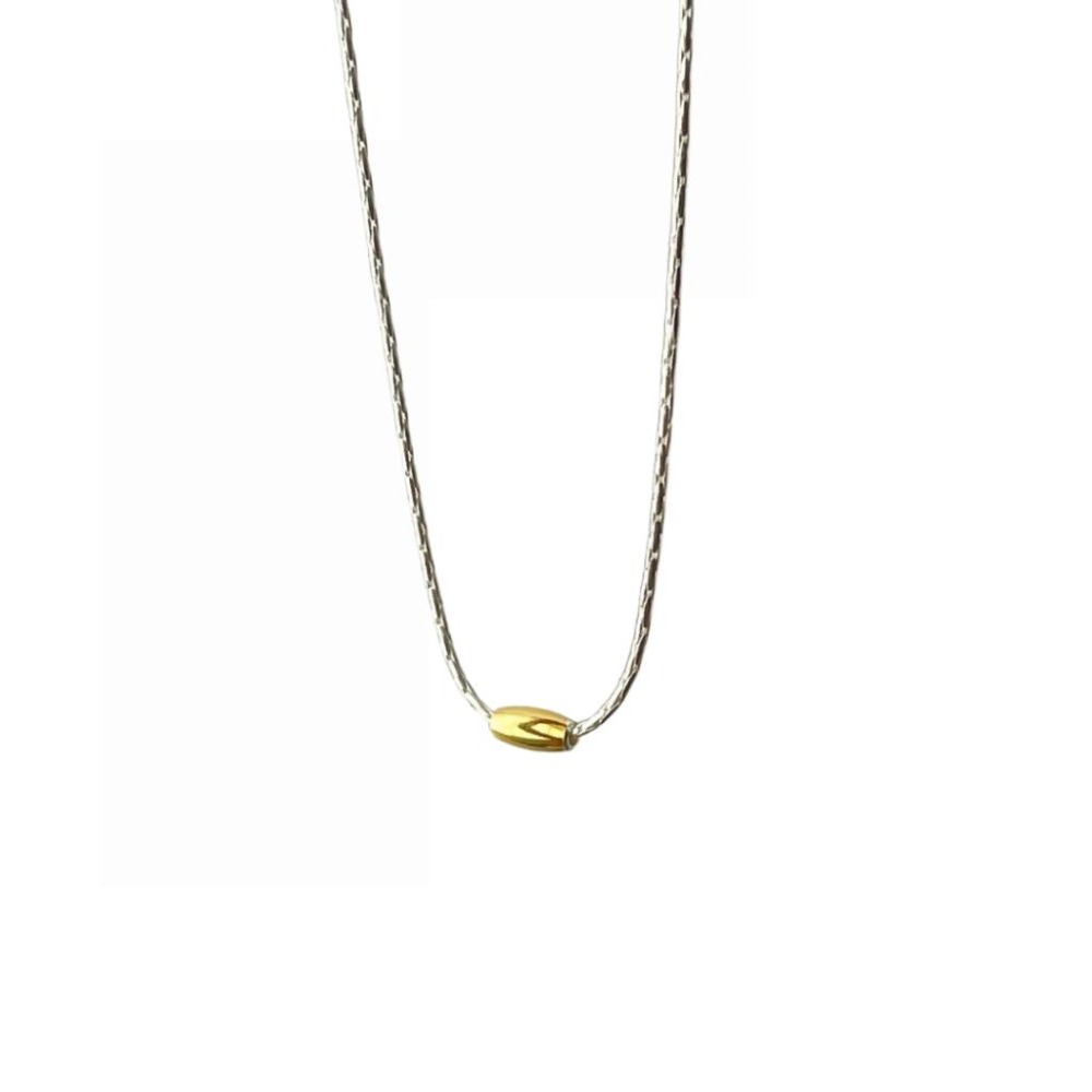 【43小舖】925純銀 金豆銀線 米粒橄欖珠 項鍊｜S925｜通體純銀｜頸鍊｜鎖骨鍊｜飾品｜銀飾｜送拭銀布-細節圖2