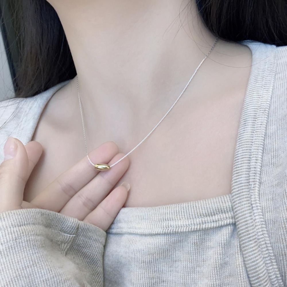 【43小舖】925純銀 金豆銀線 米粒橄欖珠 項鍊｜S925｜通體純銀｜頸鍊｜鎖骨鍊｜飾品｜銀飾｜送拭銀布-細節圖6