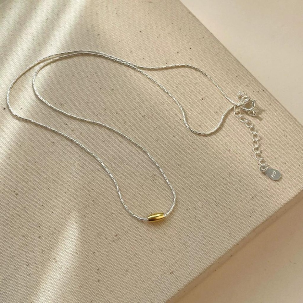 【43小舖】925純銀 金豆銀線 米粒橄欖珠 項鍊｜S925｜通體純銀｜頸鍊｜鎖骨鍊｜飾品｜銀飾｜送拭銀布-細節圖9