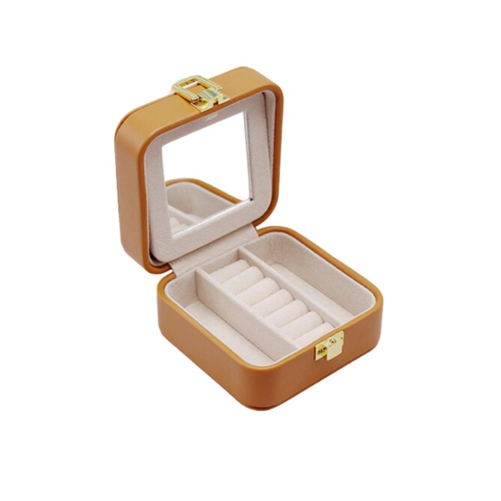 【43小舖】皮革翻蓋式 皮質 帶鏡 首飾盒 珠寶盒｜戒指｜項鍊｜耳環｜手環｜飾品｜收納盒｜飾品盒-細節圖2