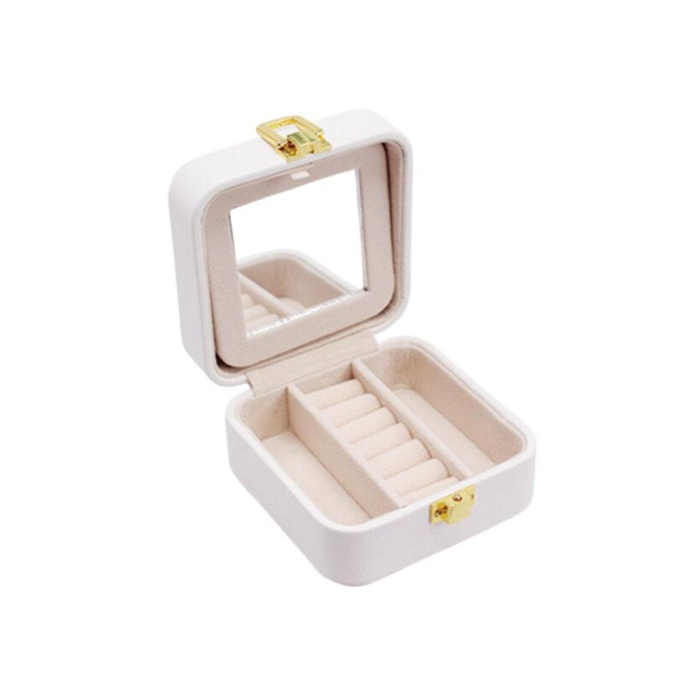 【43小舖】皮革翻蓋式 皮質 帶鏡 首飾盒 珠寶盒｜戒指｜項鍊｜耳環｜手環｜飾品｜收納盒｜飾品盒-細節圖3