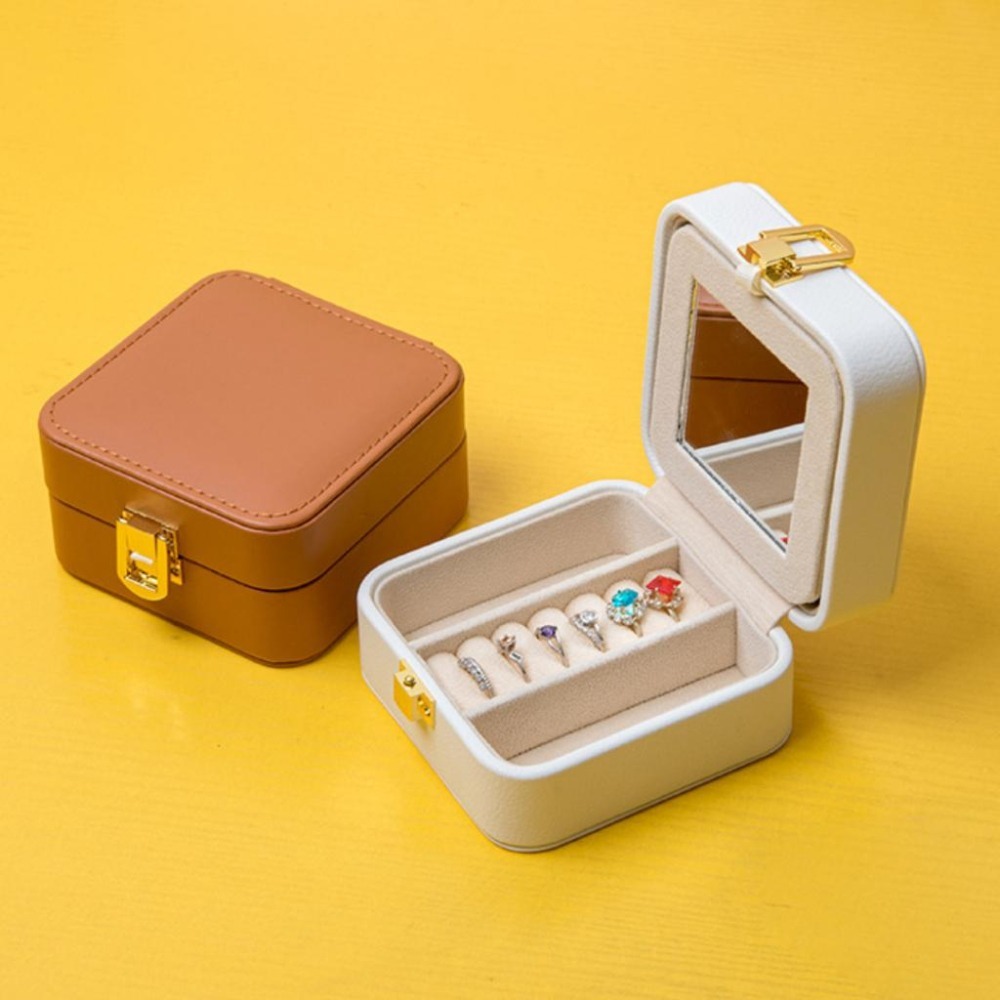 【43小舖】皮革翻蓋式 皮質 帶鏡 首飾盒 珠寶盒｜戒指｜項鍊｜耳環｜手環｜飾品｜收納盒｜飾品盒-細節圖4