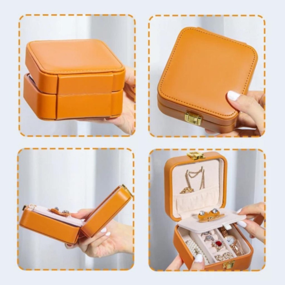 【43小舖】皮革翻蓋式 皮質 帶鏡 首飾盒 珠寶盒｜戒指｜項鍊｜耳環｜手環｜飾品｜收納盒｜飾品盒-細節圖8