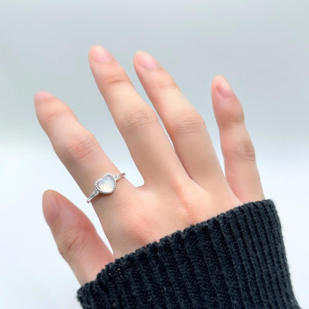 【43小舖】925純銀 瑪瑙愛心 麻花心形 鑲鑽鋯石 可調式 戒指｜S925｜通體純銀｜開口戒｜飾品｜銀飾｜送拭銀布-細節圖5