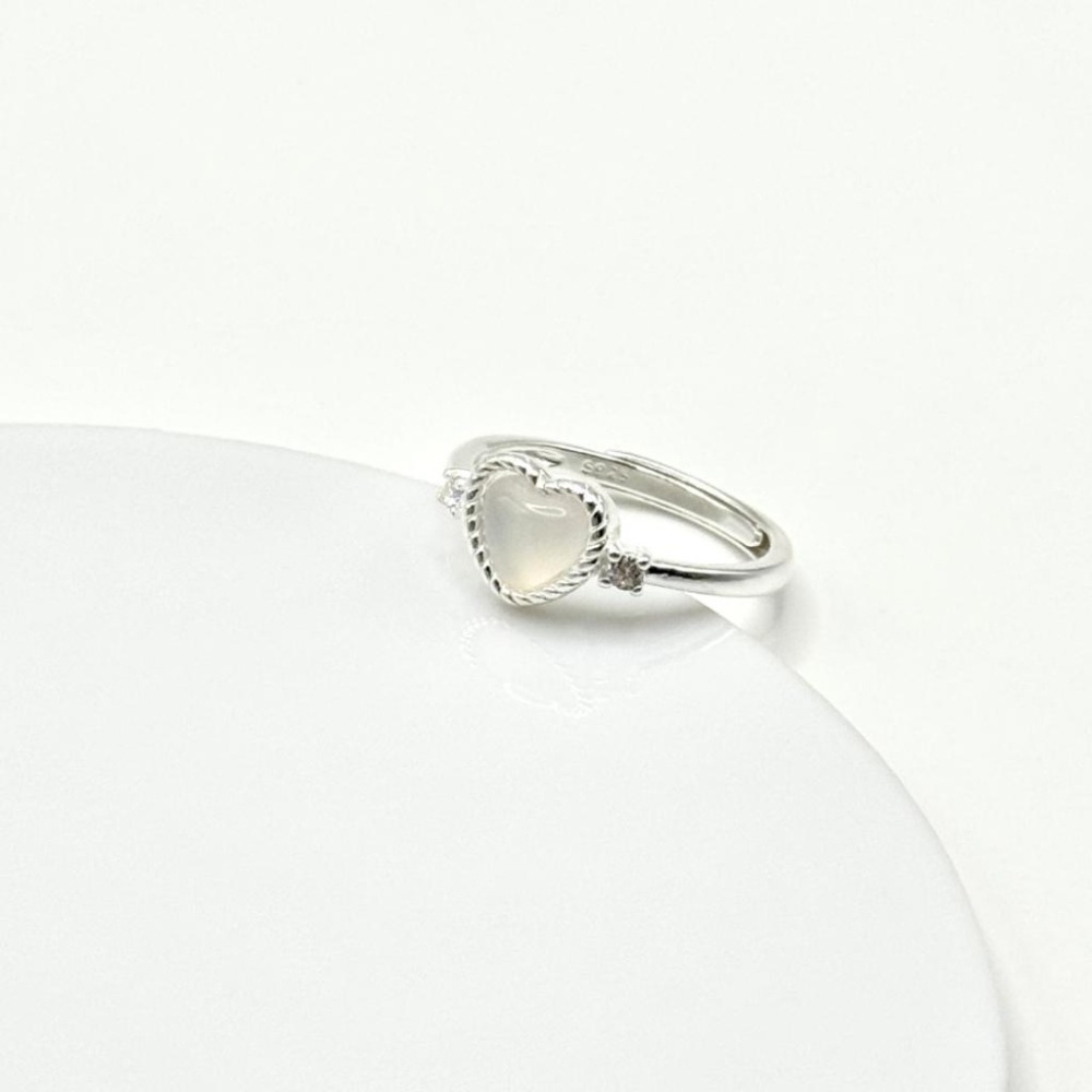 【43小舖】925純銀 瑪瑙愛心 麻花心形 鑲鑽鋯石 可調式 戒指｜S925｜通體純銀｜開口戒｜飾品｜銀飾｜送拭銀布-細節圖7