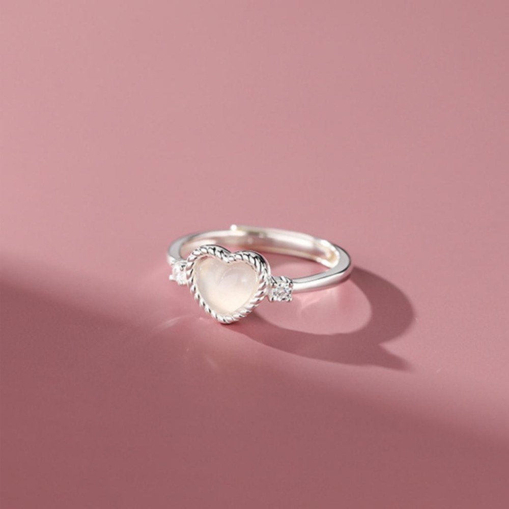 【43小舖】925純銀 瑪瑙愛心 麻花心形 鑲鑽鋯石 可調式 戒指｜S925｜通體純銀｜開口戒｜飾品｜銀飾｜送拭銀布-細節圖8