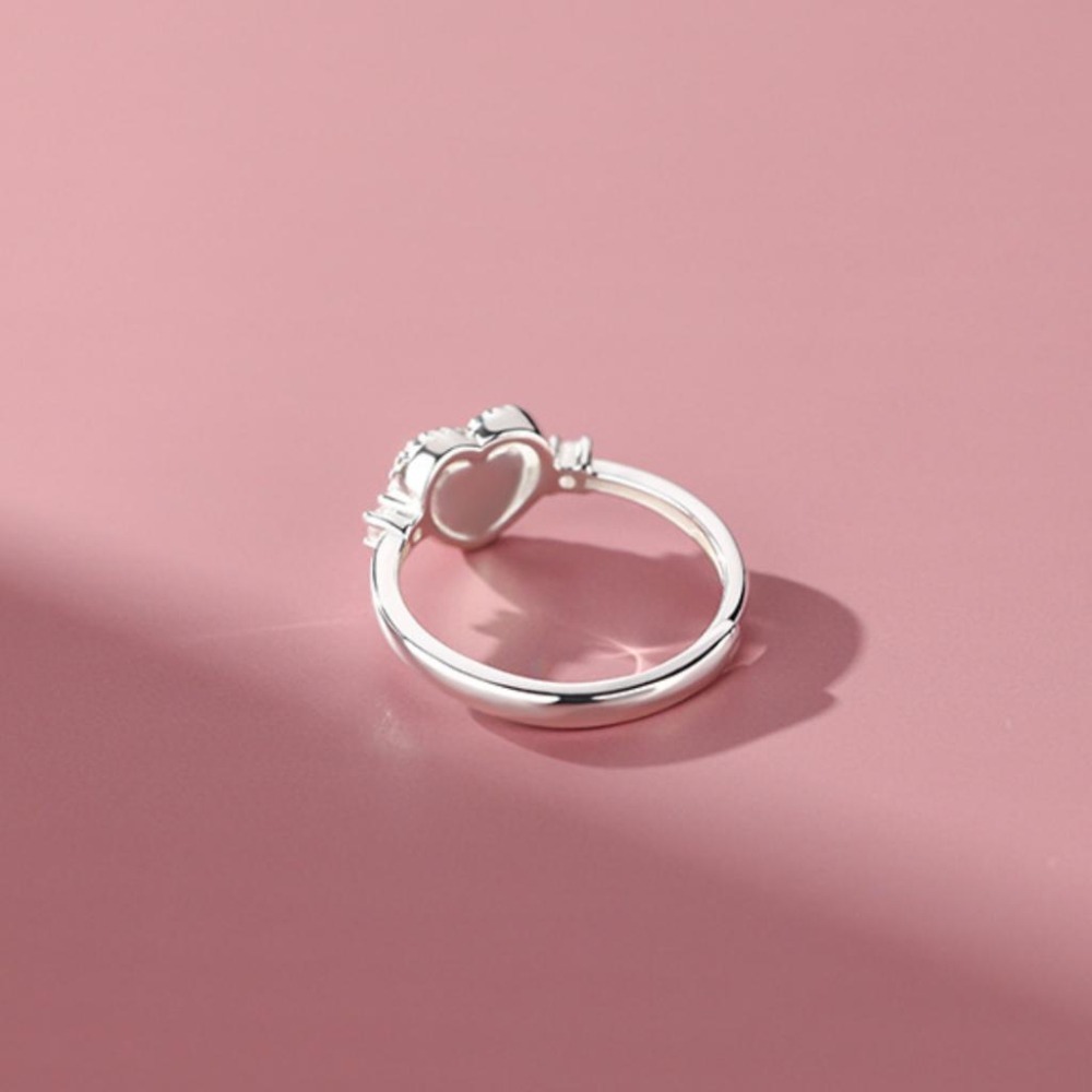 【43小舖】925純銀 瑪瑙愛心 麻花心形 鑲鑽鋯石 可調式 戒指｜S925｜通體純銀｜開口戒｜飾品｜銀飾｜送拭銀布-細節圖9