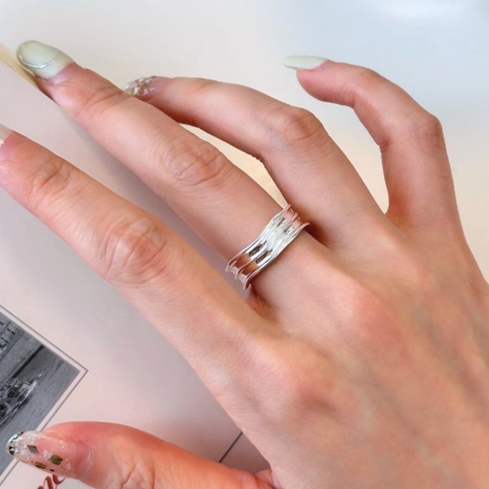 【43小舖】925純銀 不規則 波浪褶皺 戒指｜S925｜通體純銀｜開口戒｜飾品｜銀飾｜送拭銀布-細節圖5