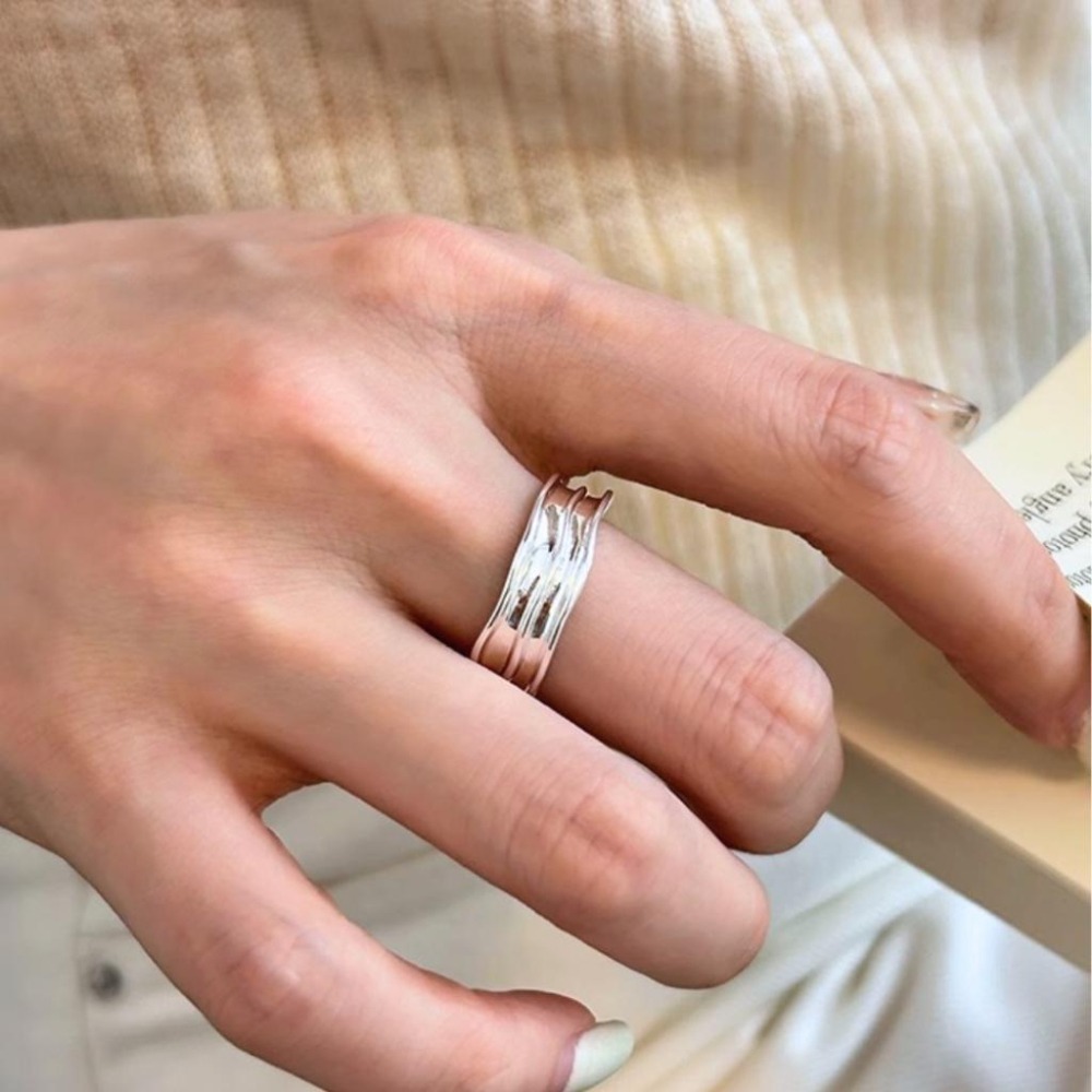 【43小舖】925純銀 不規則 波浪褶皺 戒指｜S925｜通體純銀｜開口戒｜飾品｜銀飾｜送拭銀布-細節圖6