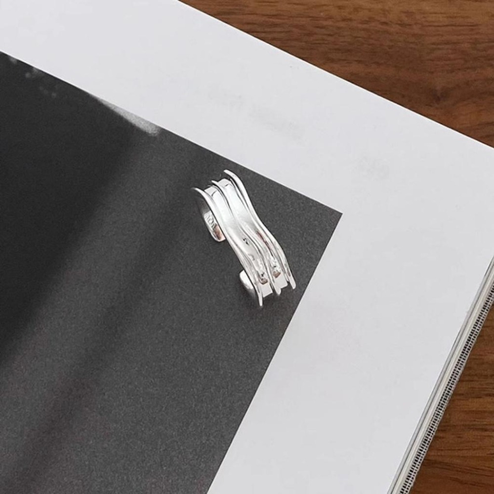 【43小舖】925純銀 不規則 波浪褶皺 戒指｜S925｜通體純銀｜開口戒｜飾品｜銀飾｜送拭銀布-細節圖8