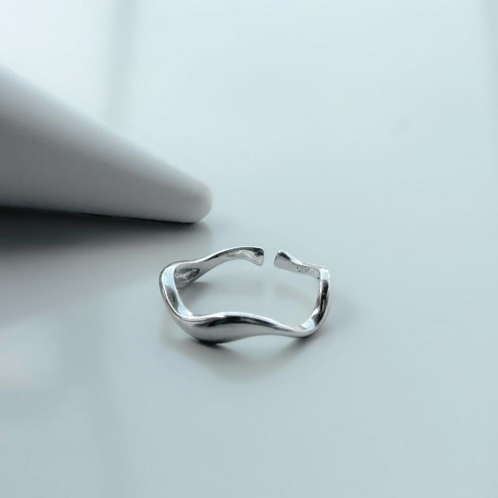 【43小舖】925純銀 不規則幾何 波浪 可調式 戒指｜S925｜通體純銀｜開口戒｜飾品｜銀飾｜送拭銀布-細節圖7