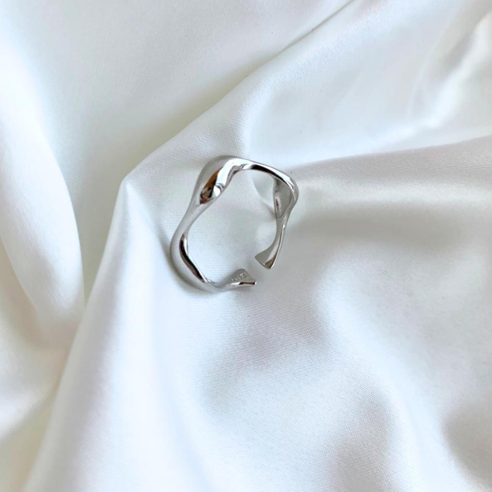 【43小舖】925純銀 不規則幾何 波浪 可調式 戒指｜S925｜通體純銀｜開口戒｜飾品｜銀飾｜送拭銀布-細節圖9