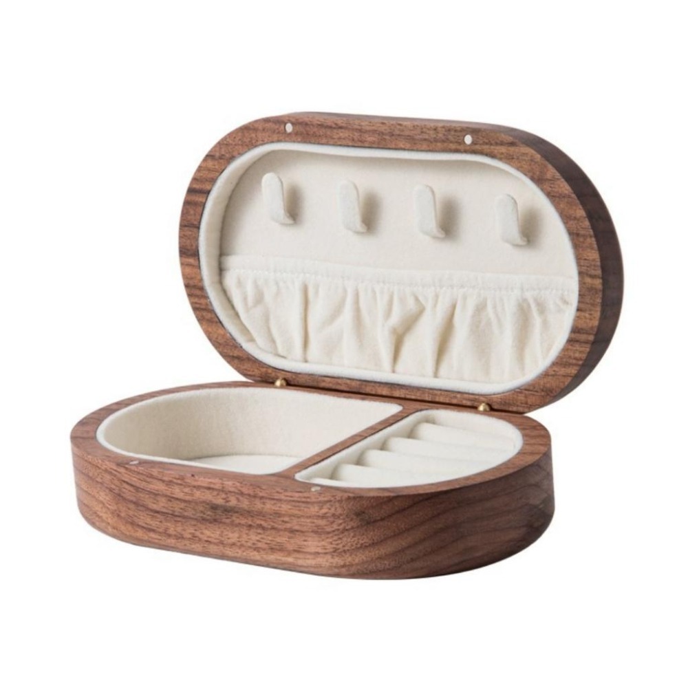 【43小舖】實木 黑胡桃木 木質 絨布內襯 首飾盒 珠寶盒｜戒指｜項鍊｜耳環  耳飾｜手環 手飾｜飾品｜收納盒｜飾品盒-細節圖2