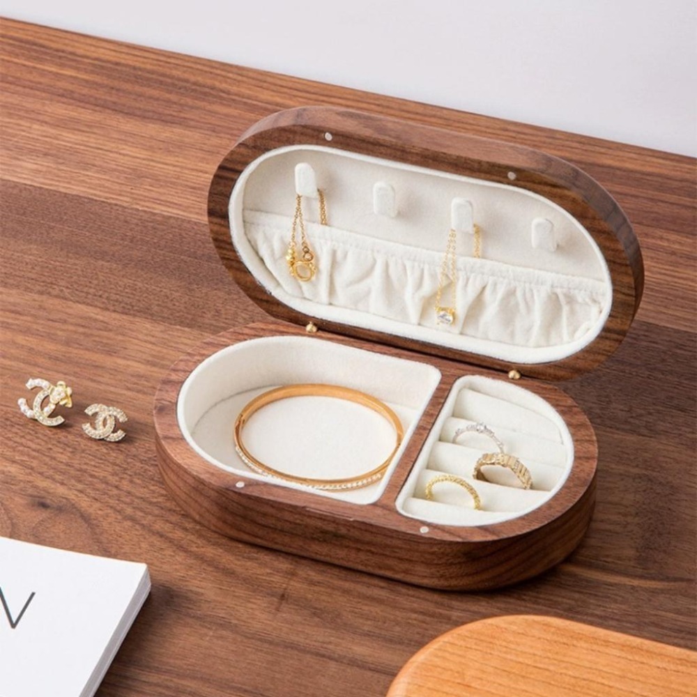 【43小舖】實木 黑胡桃木 木質 絨布內襯 首飾盒 珠寶盒｜戒指｜項鍊｜耳環  耳飾｜手環 手飾｜飾品｜收納盒｜飾品盒-細節圖5