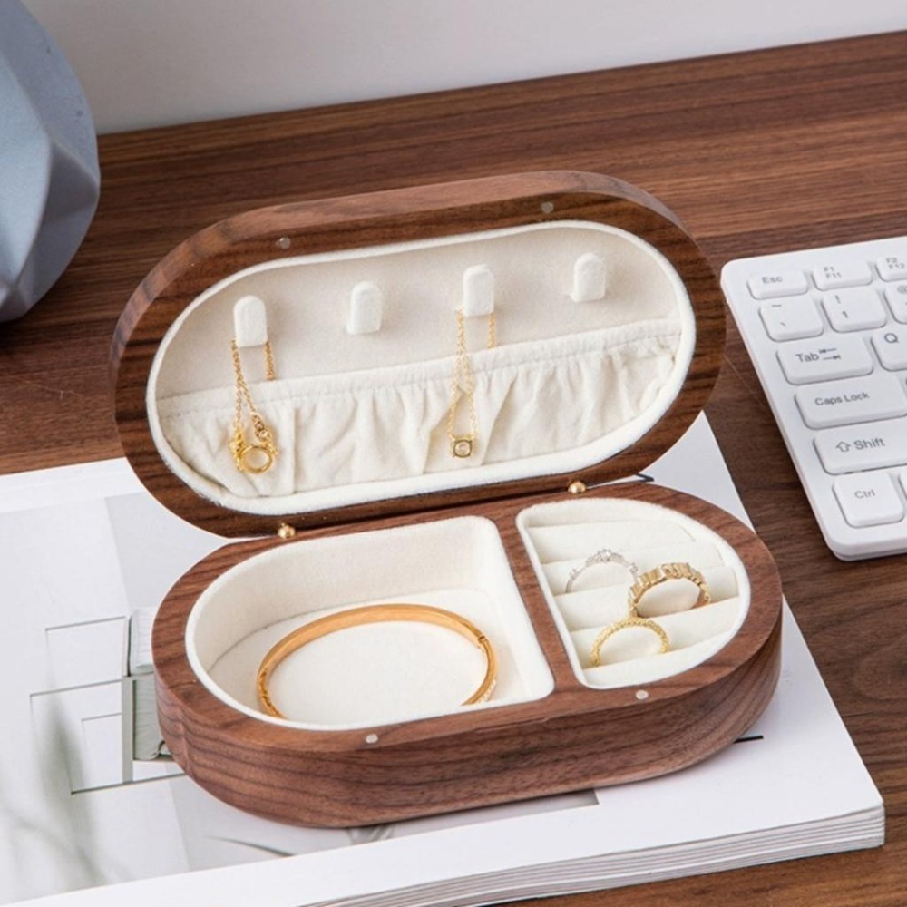 【43小舖】實木 黑胡桃木 木質 絨布內襯 首飾盒 珠寶盒｜戒指｜項鍊｜耳環  耳飾｜手環 手飾｜飾品｜收納盒｜飾品盒-細節圖6