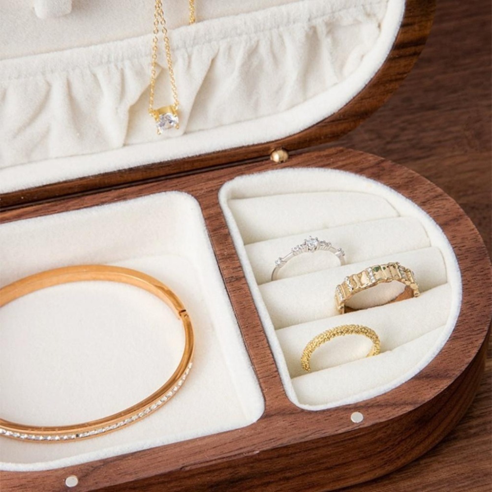 【43小舖】實木 黑胡桃木 木質 絨布內襯 首飾盒 珠寶盒｜戒指｜項鍊｜耳環  耳飾｜手環 手飾｜飾品｜收納盒｜飾品盒-細節圖7