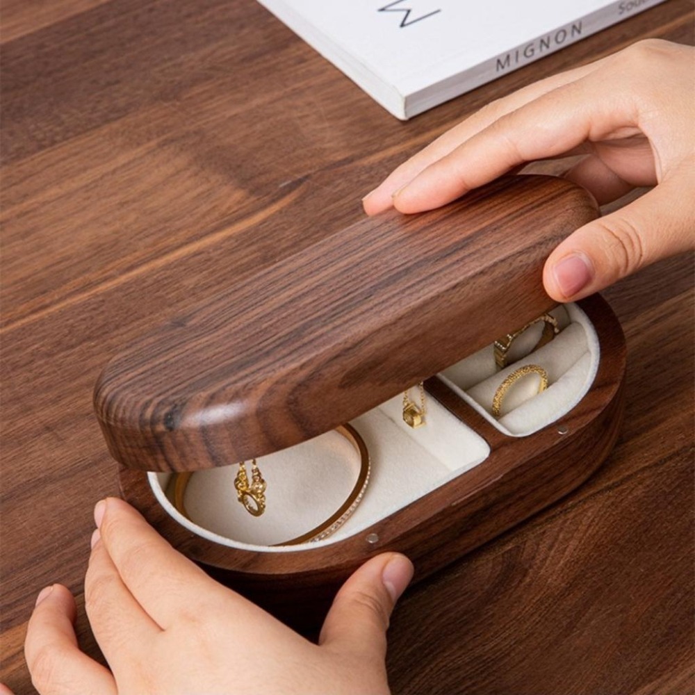 【43小舖】實木 黑胡桃木 木質 絨布內襯 首飾盒 珠寶盒｜戒指｜項鍊｜耳環  耳飾｜手環 手飾｜飾品｜收納盒｜飾品盒-細節圖9