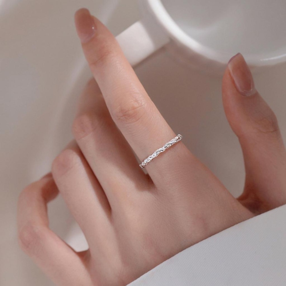 【43小舖】925純銀 不規則 褶皺紋理 樹紋 素圈 可調式 戒指｜S925｜通體純銀｜開口戒｜飾品｜銀飾｜送拭銀布-細節圖4