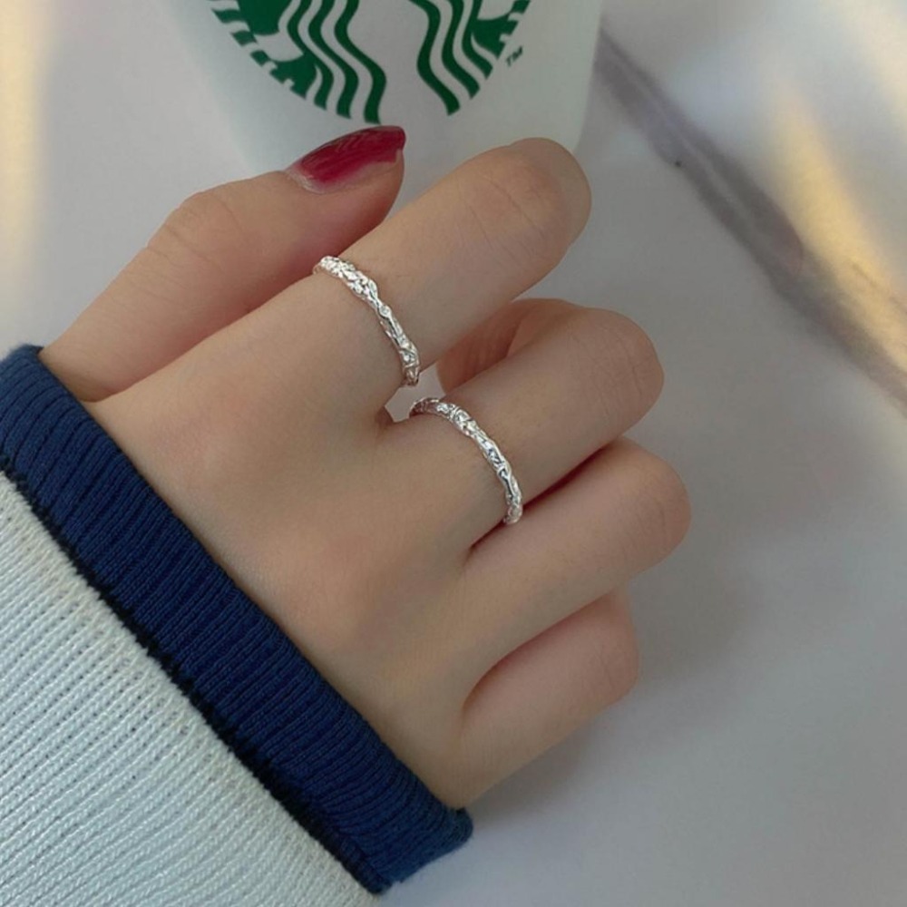 【43小舖】925純銀 不規則 褶皺紋理 樹紋 素圈 可調式 戒指｜S925｜通體純銀｜開口戒｜飾品｜銀飾｜送拭銀布-細節圖5