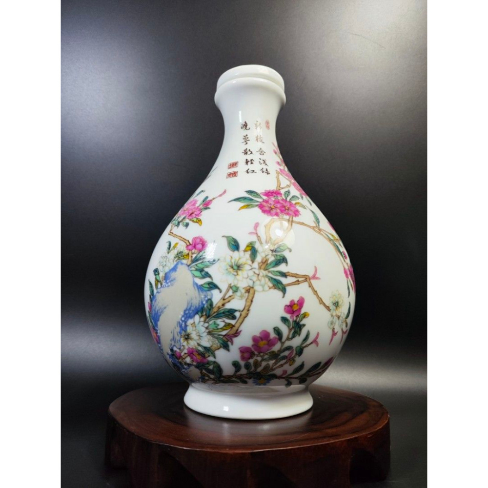 民73年乾隆窯陶瓷-壺桃碧萊山採琺瑯/開國紀念酒［空酒瓶］（台灣官窯/古董/官窯/老物/老件/收藏/擺飾/經典/陶瓷/陶-細節圖9