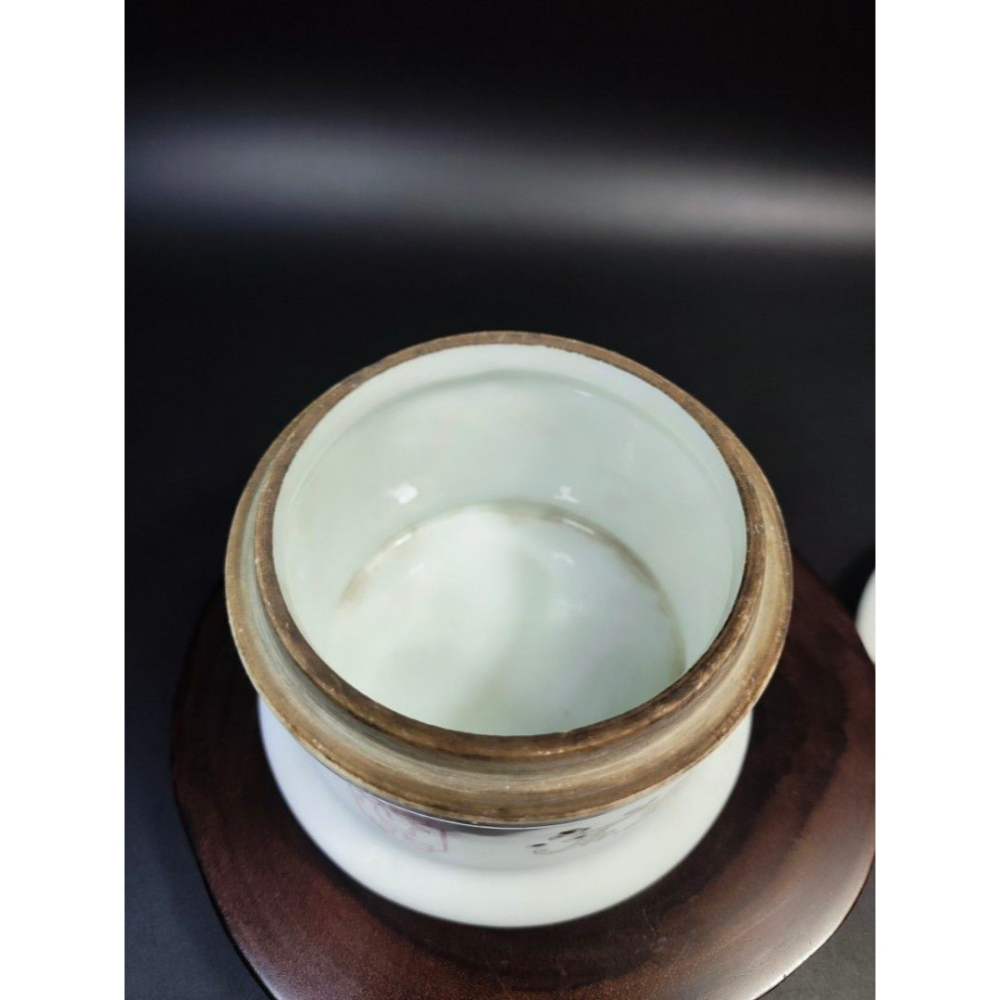 民國早期胭脂陶瓷孤品 - 甲申年（民33年）胭脂紅彩繪陶罐（有落款）（廟宇/人物/侍女/古董/收藏/神像/佛像/陶瓷/精-細節圖6