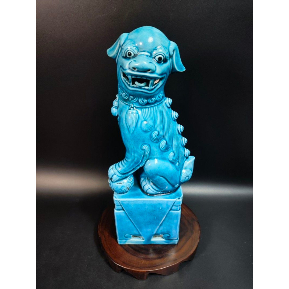 早期景德鎮古瓷-孔雀藍釉獅子（台灣官窯/古董/官窯/老物/老件/收藏/擺飾/經典/陶瓷/陶藝/藝品/藝術/金門）-細節圖8