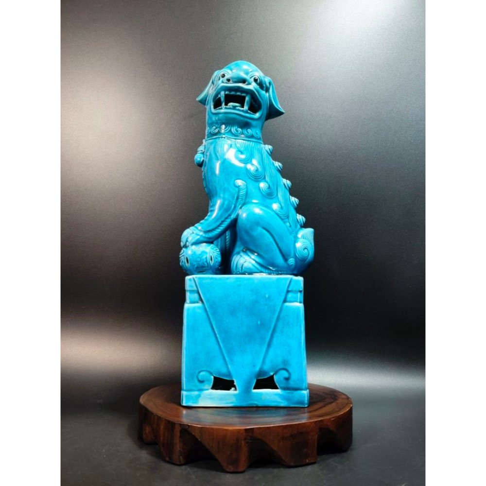 早期景德鎮古瓷-孔雀藍釉獅子（台灣官窯/古董/官窯/老物/老件/收藏/擺飾/經典/陶瓷/陶藝/藝品/藝術/金門）-細節圖9