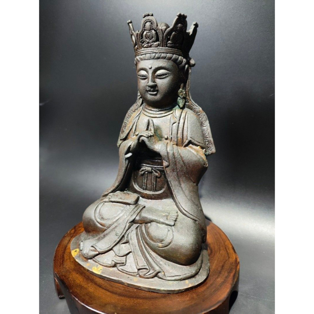 早期銅雕神尊老件 - 大日如來坐像（古董/銅雕/收藏/銅爐/香爐/銅器/擺飾/珍藏/明朝/清朝/藝品/神像）-細節圖2