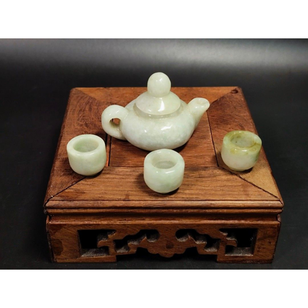 天然玉石 - 緬甸冰糯飄花玉壺擺件組/1壺+3杯#02（招財/黃水晶/白水晶/收藏/水晶/鈦金/手排/手鍊/玉石）-細節圖2