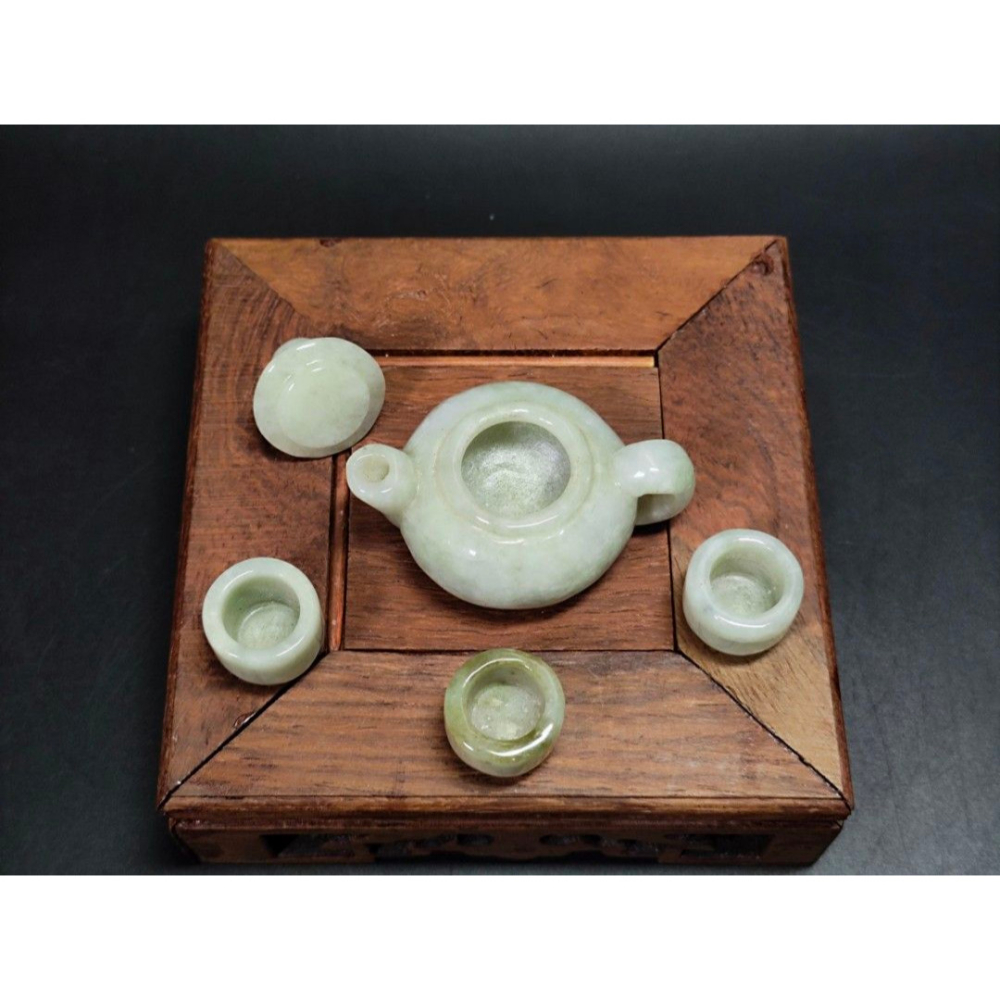 天然玉石 - 緬甸冰糯飄花玉壺擺件組/1壺+3杯#02（招財/黃水晶/白水晶/收藏/水晶/鈦金/手排/手鍊/玉石）-細節圖4