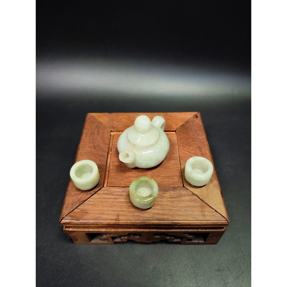 天然玉石 - 緬甸冰糯飄花玉壺擺件組/1壺+3杯#02（招財/黃水晶/白水晶/收藏/水晶/鈦金/手排/手鍊/玉石）-細節圖7