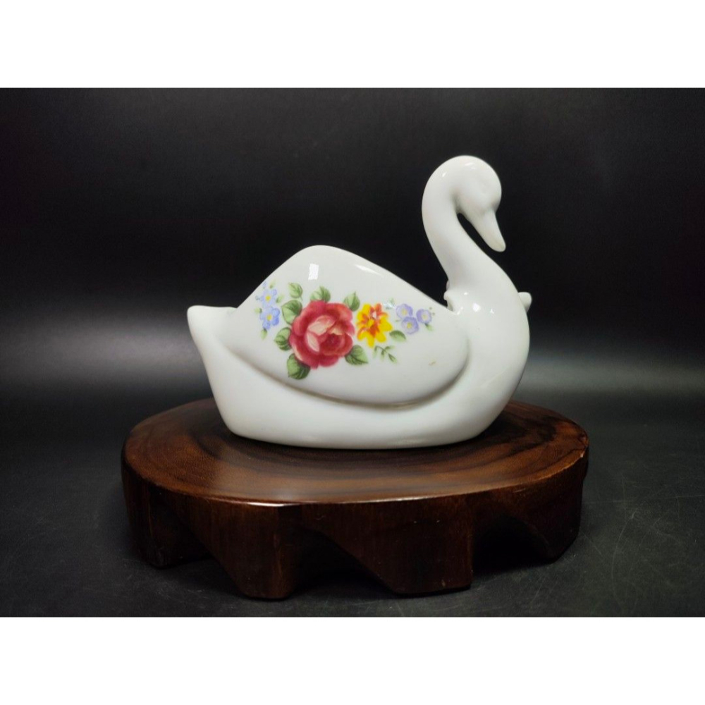 早期西洋陶瓷老件 - 英國復古天鵝花卉飾品盆#01（飾品/古董/銅雕/收藏/銅爐/香爐/銅器/擺飾/珍藏/明朝/清朝/藝-細節圖2