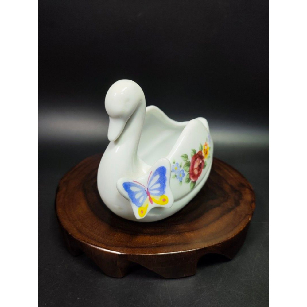 早期西洋陶瓷老件 - 英國復古天鵝花卉飾品盆#01（飾品/古董/銅雕/收藏/銅爐/香爐/銅器/擺飾/珍藏/明朝/清朝/藝-細節圖3